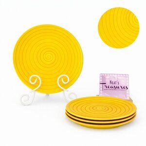Tabletops SWIRL YELLOW Sunshine Hand Painted Stoneware Round Dinner Plates Set 4